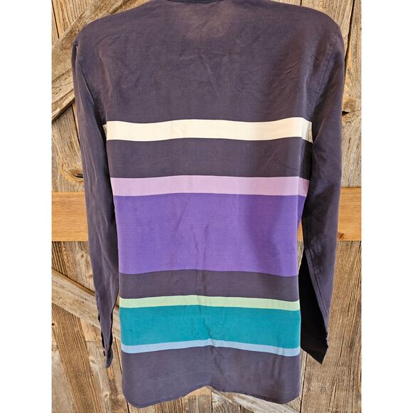 Equipment 100 % silk striped lightweight XS color block tunic button up top _ - Picture 2 of 6